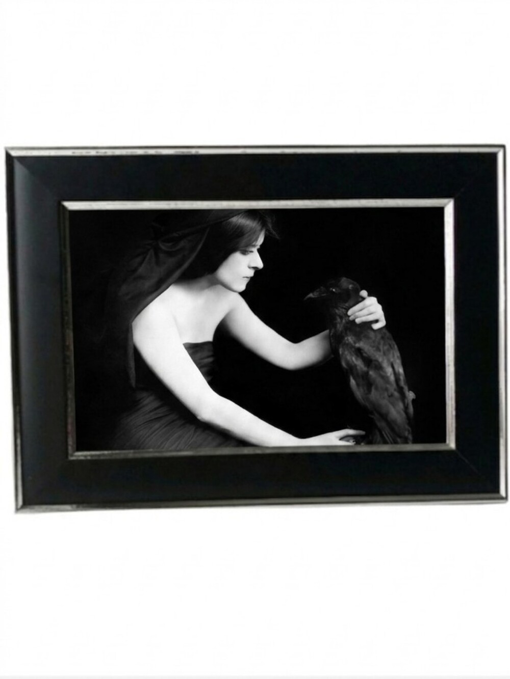 Wiccan gift witch with raven vintage photography black and white framed Photo